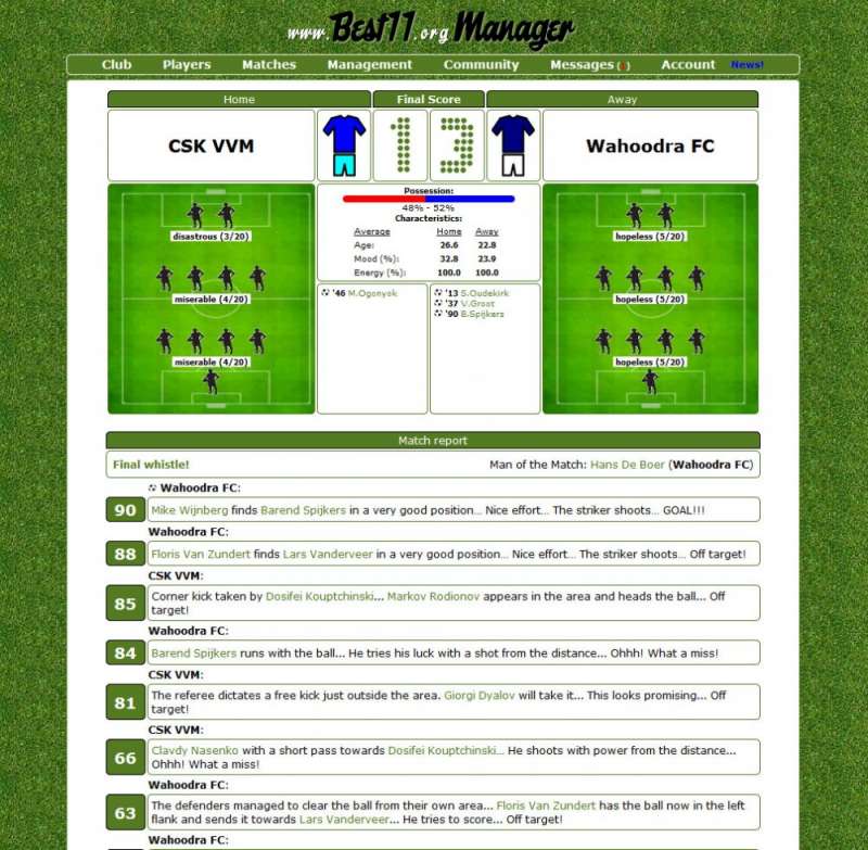 Football-o-Rama online game - Best 11 Manager