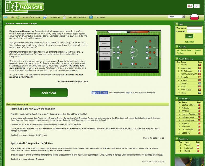 Football-o-Rama online game - Planetarium Manager