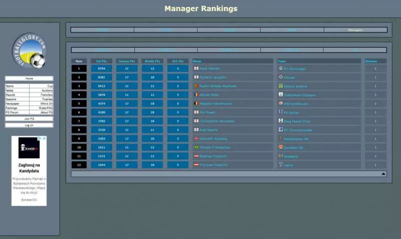 Football Glory  2001  online game