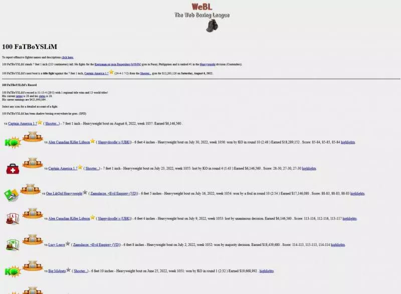 The Web Boxing League  1995  online game