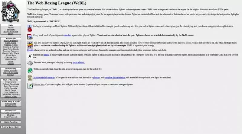 The Web Boxing League  1995  online game
